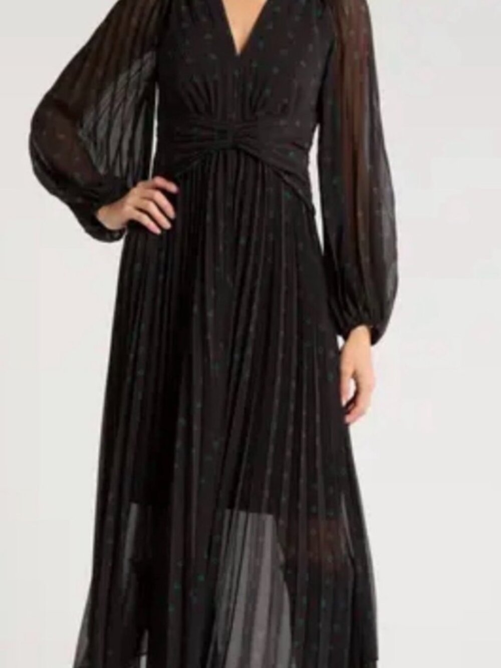 NWT Chelsea28 Black Sheer Maxi Dress with Teal Dots. Size XS